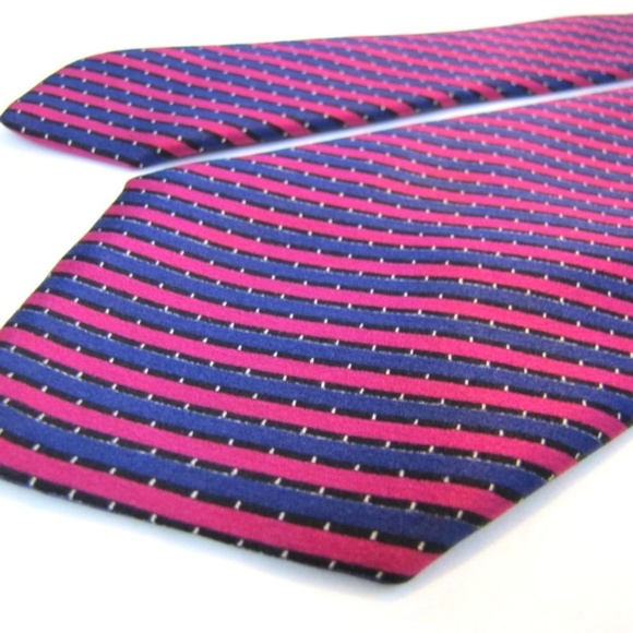 STEFANO RICCI Tie Slim Navy Blue Fuschia Stripe - Picture 8 of 8